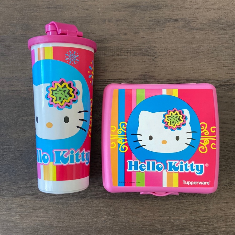 Hello Kitty Retro Lunchbox Tupperware Set Sandwich Container Cup Tumbler Hasbro